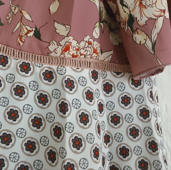 Sexy Kimono Blouse Tie Front Pink Patchwork Boho Western Flowy Floral Pastel MED - Picture 5 of 10